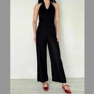 XS Black Halter neck linen jumpsuit